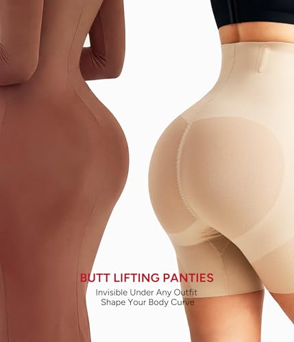 Nebility Shapewear Tummy Control High Waisted Butt Lifting Panties - color: Beige, size: X-Large