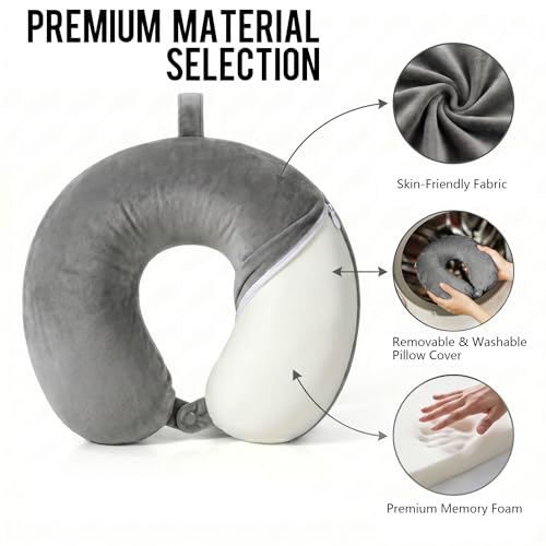 Travel Neck Pillow for Airplane with Pure Memory Foam(Smoky Grey) - color: Smoky Grey