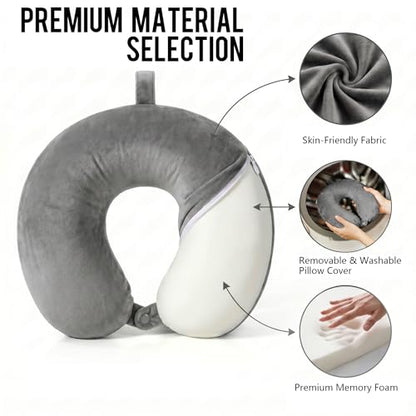 Travel Neck Pillow for Airplane with Pure Memory Foam(Smoky Grey) - color: Smoky Grey