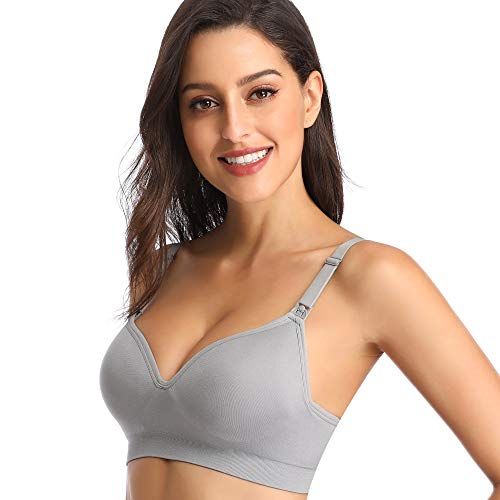 GXXGE Womens Seamless Nursing Bra for Breastfeeding Push Up Sleeping Wireless Maternity Bra - color: 3pcs (Black Beige Grey), size: Large
