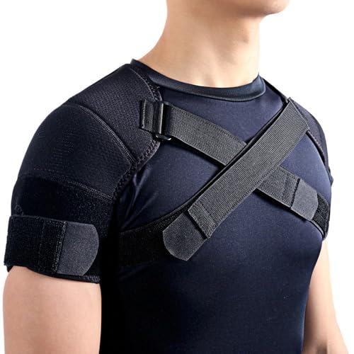 Kuangmi Double Shoulder Support Brace Strap Wrap Neoprene Protector,M - size: Medium