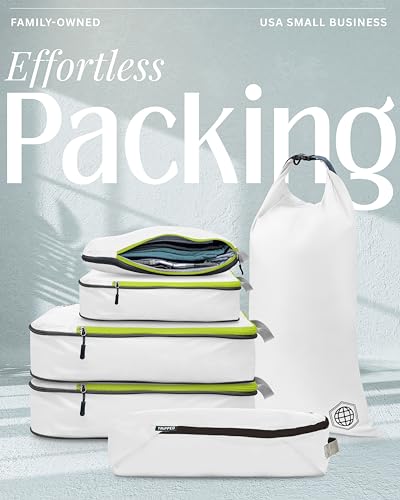 TRIPPED Travel Gear Compression Packing Cubes for Carry-On Travel 6-Pack - color: White and Green, size: 6 Piece