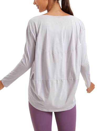 CRZ YOGA Pima Cotton Boat Neck Top - color: Iced Iris, size: Large