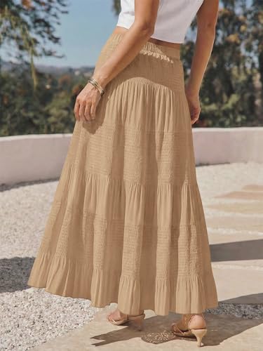 onlypuff Maxi Skirt Women Western Midi Chiffon Flowy Boho Fall Outfits - color: A-beige, size: Medium