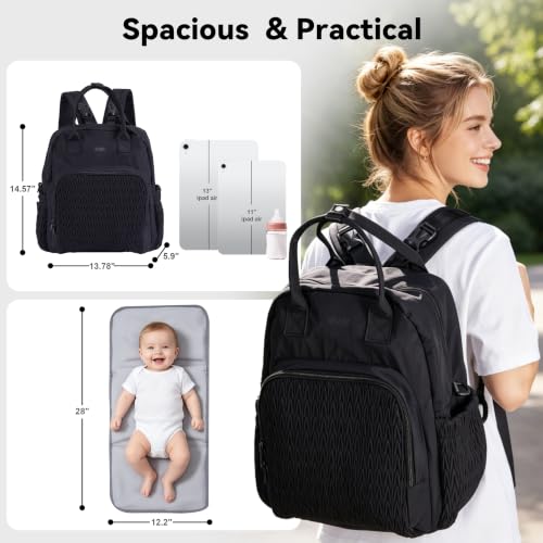 Large Capacity Diaper Bag Backpack with Insulated Pockets,Black - color: Black