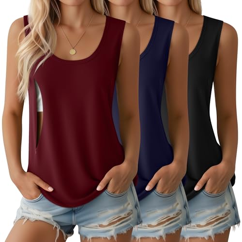 Ficerd 3 Pack Women's Nursing Tank Tops - color: Black, Navy Blue, Wine Red, size: Small