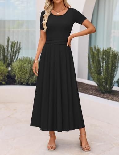 ZESICA Women's Casual Summer 2026 Short Sleeve Maxi Dress - color: Black, size: Medium