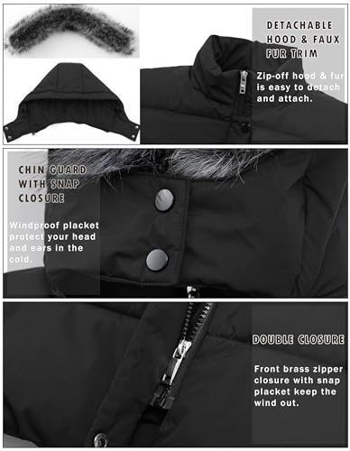 GGleaf Women's Winter Thicken Puffer Coat (Standard & Plus Size) Warm Snow Jacket with Fur Removable Hood - color: Black, size: 2X