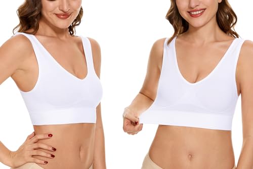 Women's Wireless Sleep Bras Unpadded Seamless Comfort Bras Throw-on Wirefree Bralettes 3 Pack - color: 1*white, size: Medium