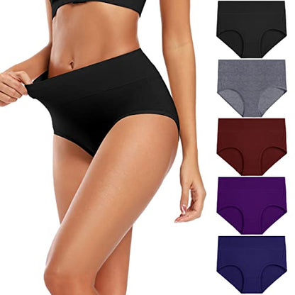 Molasus Women's Cotton Underwear High Waisted Full Coverage Ladies Panties (Regular & Plus Size) - color: Multicolor-5pack-a1, size: Small