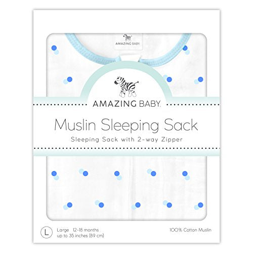 Amazing Baby Muslin Sleeping Sack - color: Blue Dots, size: Large (12-18 Month)