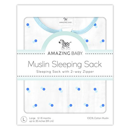 Amazing Baby Muslin Sleeping Sack - color: Blue Dots, size: Large (12-18 Month)