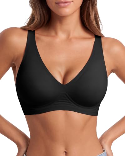 Jelly Bras for Women No Underwire - Seamless Wireless Everyday Bra with Lifting Jelly Strip Support, Sleep Bra - color: Pure Black, size: XX-Large