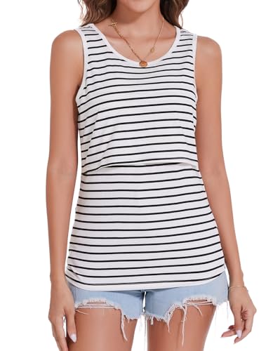 Sosolism Women’s Maternity Nursing Tank Tops 3-Pack S-XXL - color: Blue/Striped/Grey, size: XX-Large