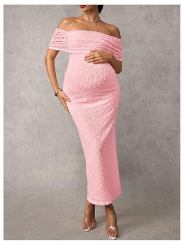 SweatyRocks Women's Maternity Off The Shoulder Dress Bodycon Maxi Dresses - color: Pink, size: X-Large