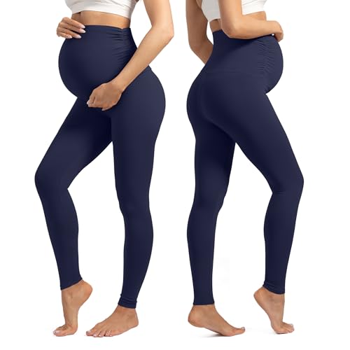 Maternity Leggings for Women Over The Belly Buttery Soft Pregnancy Yoga Pants Active Wear Workout Tights - color: Navy Blue, size: Medium