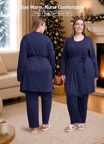 Rnxrbb 4 PCS Hospital&Home Nursing Pajamas Robe Set Maternity Postpartum Pj - color: Navy, size: Medium