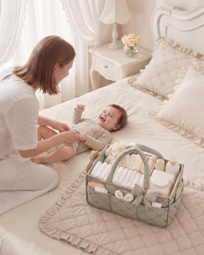 Blissful Diary Baby Diaper Caddy Organizer, Nursery Basket, Bow Sand - color: Bow Sand