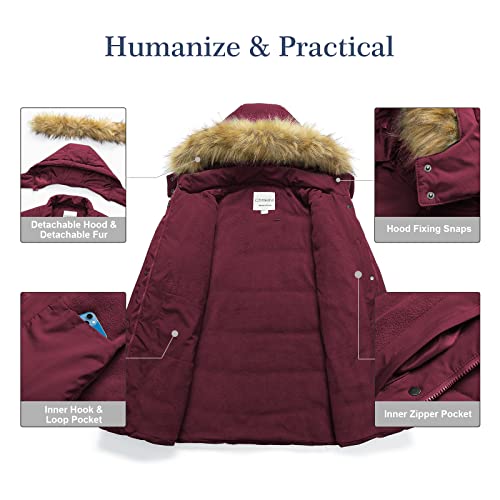 Chrisuno Women's Plus Size Winter Coat Waterproof Long Puffer Jacket Warm Thicken Parka with Removable Fur Hood - color: Wine Red, size: 3X