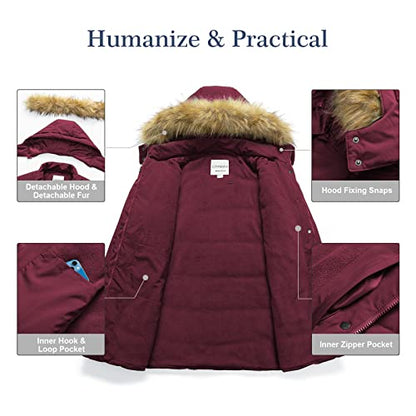 Chrisuno Women's Plus Size Winter Coat Waterproof Long Puffer Jacket Warm Thicken Parka with Removable Fur Hood - color: Wine Red, size: 6X