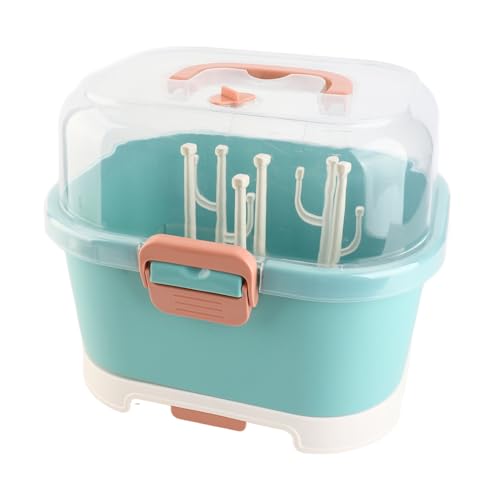 Ejoyous Baby Bottle Drying Rack Organizer, Nursing Bottle Storage Box, Compact Household Dust Proof Draining Thickened Plastic Bottle Holder Box for Home Travel (Green) - color: Green