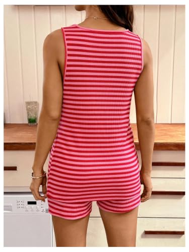 MakeMeChic Women's Maternity Sets Striped Tank Tops Shorts Lounge Set - size: Medium