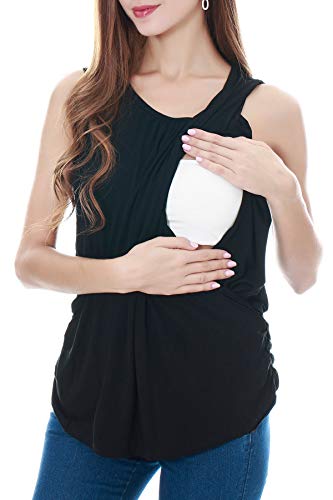 Smallshow Women's Maternity Nursing Tank Tops Breastfeeding Clothes 3-Pack - color: Army Green-black-orange(3 Packs), size: Medium