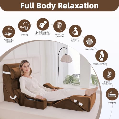 Wedge Pillow Set for After Surgery,Dark Brown,9PCS-23.2" - color: Dark Brown, size: 9PCS-23.2''