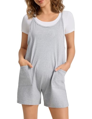 Cotton Blend Maternity Adjustable Strap Overall Shorts - color: Grey, size: Large