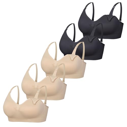 Women’s Seamless Nursing Bra Wireless Maternity Bra 5 Pack - color: 2black/3skin, size: Small