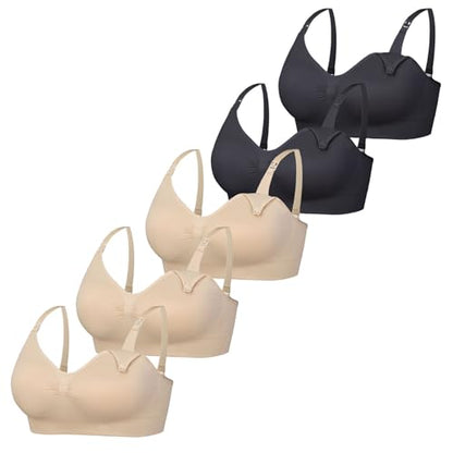 Women’s Seamless Nursing Bra Wireless Maternity Bra 5 Pack - color: 2black/3skin, size: Small