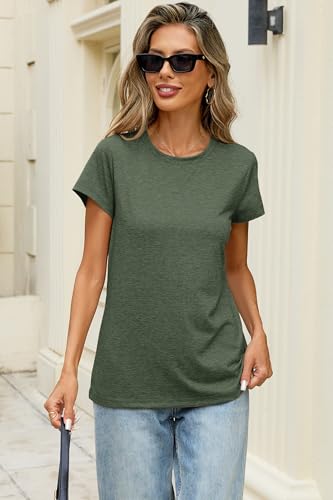 Sherosa Womens T Shirts Short Sleeve Crew Neck Shirts Basic Tee Tops Blouse - color: 01 Army Green, size: Small