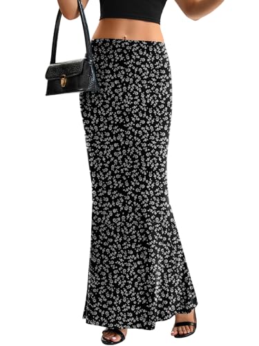 KIFOVEN Women's High Waist Elastic Maxi Skirt - color: Flower-1, size: X-Small