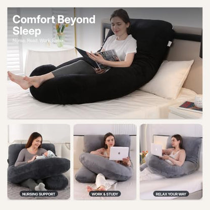 ALLOPERA U Shape Pregnancy Pillow - Full Body Maternity Pillow for Sleeping - color: Black-grey