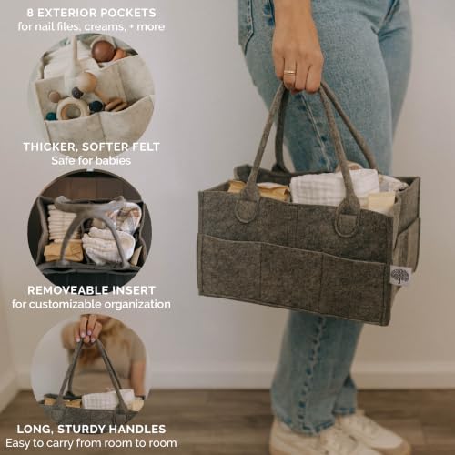 Parker Baby Co. Felt Diaper Caddy Organizer - Regular, Charcoal - color: Charcoal (Heathered Charcoal), size: Regular