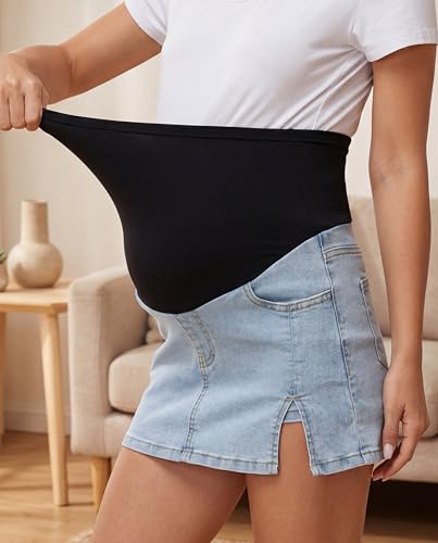 Maternity Jean Skirt Stretchy Denim Skorts - color: Light Blue, size: Large