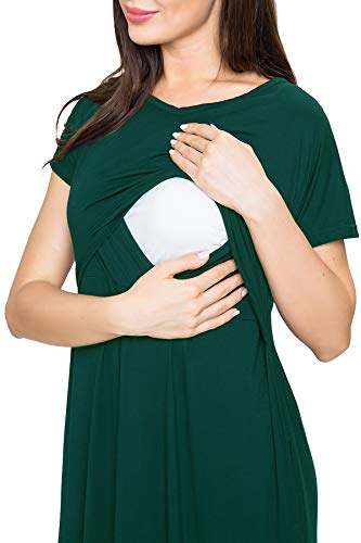 Smallshow Women's Maternity Nursing Dresses Split Long Dress for Breastfeeding - color: Deep Green, size: Medium