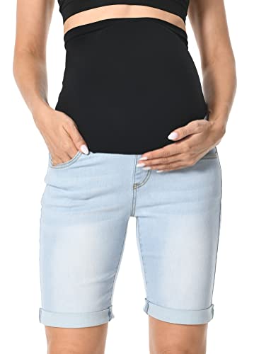V VOCNI Maternity Bermuda Denim Shorts Rolled Cuff Jean Short - color: 44-a-light Blue, size: X-Large