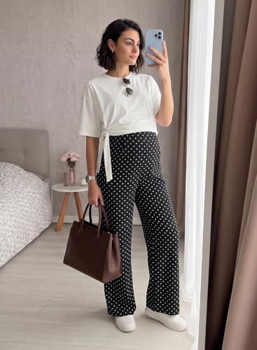 BLENCOT Women's Maternity Flowy Pants Polka Dot Pregnancy Trousers - color: Black, size: Medium