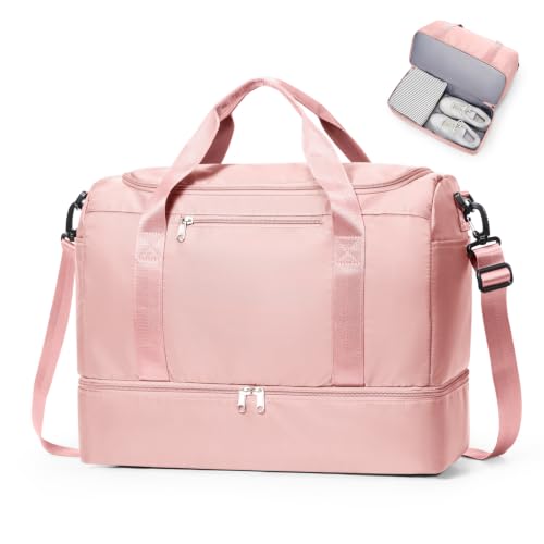 Travel Duffel Bag,Carry-On Overnight Weekender Bags with Shoes Compartment - color: Pink, size: Small