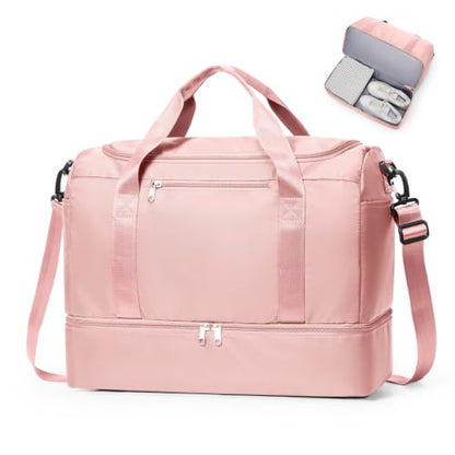 Travel Duffel Bag,Carry-On Overnight Weekender Bags with Shoes Compartment - color: Pink, size: Small