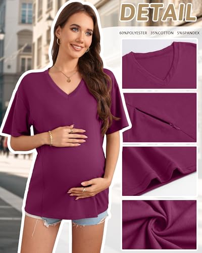 3 Pack Women's Oversize Nursing Shirts - color: Fuchsia, Navy Blue, Black, size: Medium