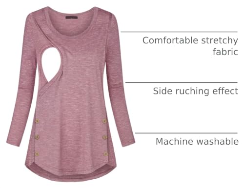 connche Women's Button Side Maternity Tunic Nursing Tops for Breastfeeding - color: Rose Red, size: Large