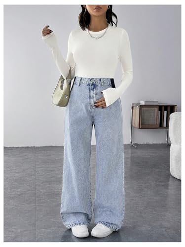 MakeMeChic Women's Maternity Jeans Loose Fit Over The Belly Pants - color: Light Wash, size: X-Large