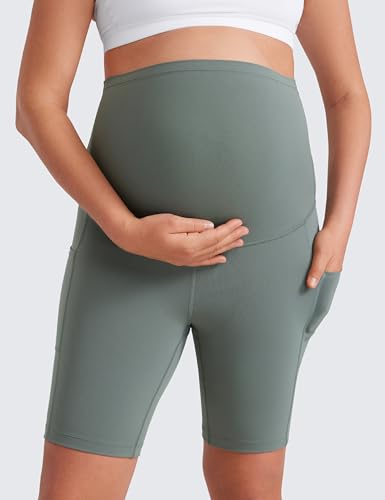 CRZ YOGA Maternity Biker Shorts Pockets 8" - color: Grey Sage, size: Large