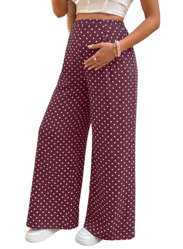 BLENCOT Women's Maternity Flowy Pants Polka Dot Pregnancy Trousers - color: Red, size: Medium