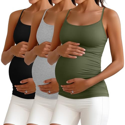 Ficerd 3 Pack Women's Maternity Tank Tops - color: Army Green, Light Gray, Black, size: X-Large