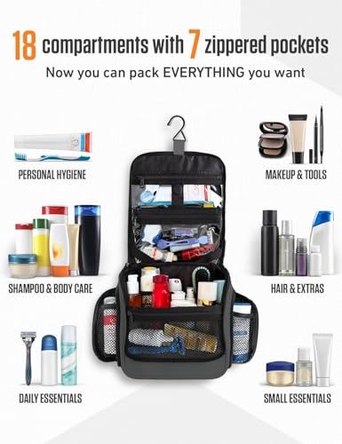 VENTURE 4TH Hanging Travel Toiletry Bag, 18 Compartments - Gray - color: Gray