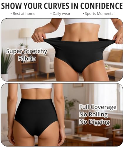 Cotton Underwear for Women High Waisted Panties Full Coverage 5 Pack - color: Black-5pack, size: XX-Large
