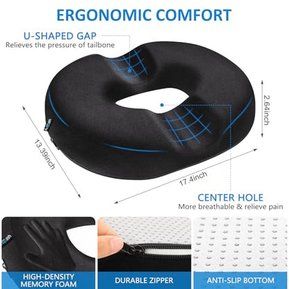 Donut Pillow, Donut Cushion for Tailbone Pain Relief and Hemorrhoids, Donut Seat Cushion for Coccyx, Sciatica, Surgery and Postpartum, Hemorrhoid Pillow for Long Sitting Office Workers, Car Drivers